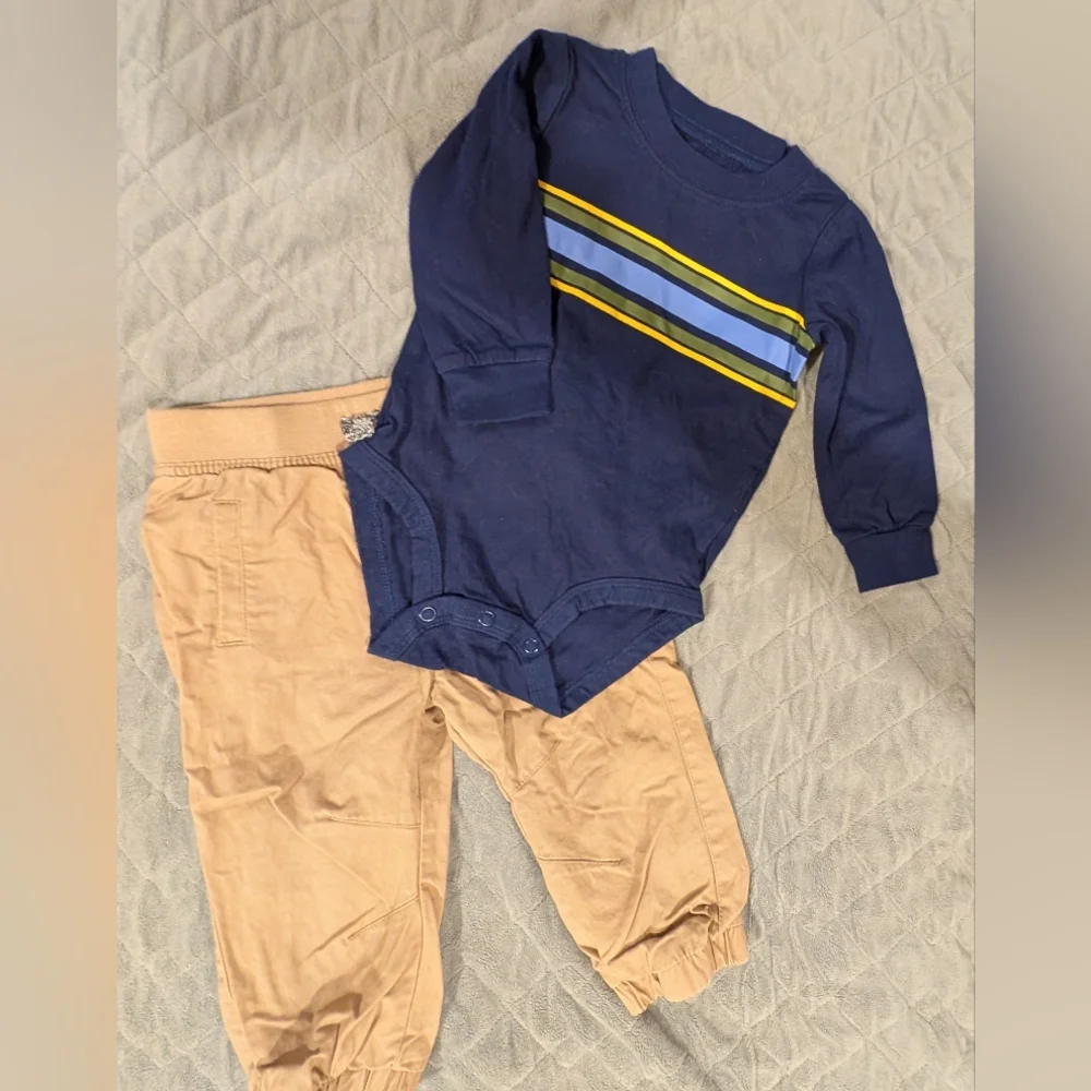 12M Navy and Tan Kids Bottoms Set